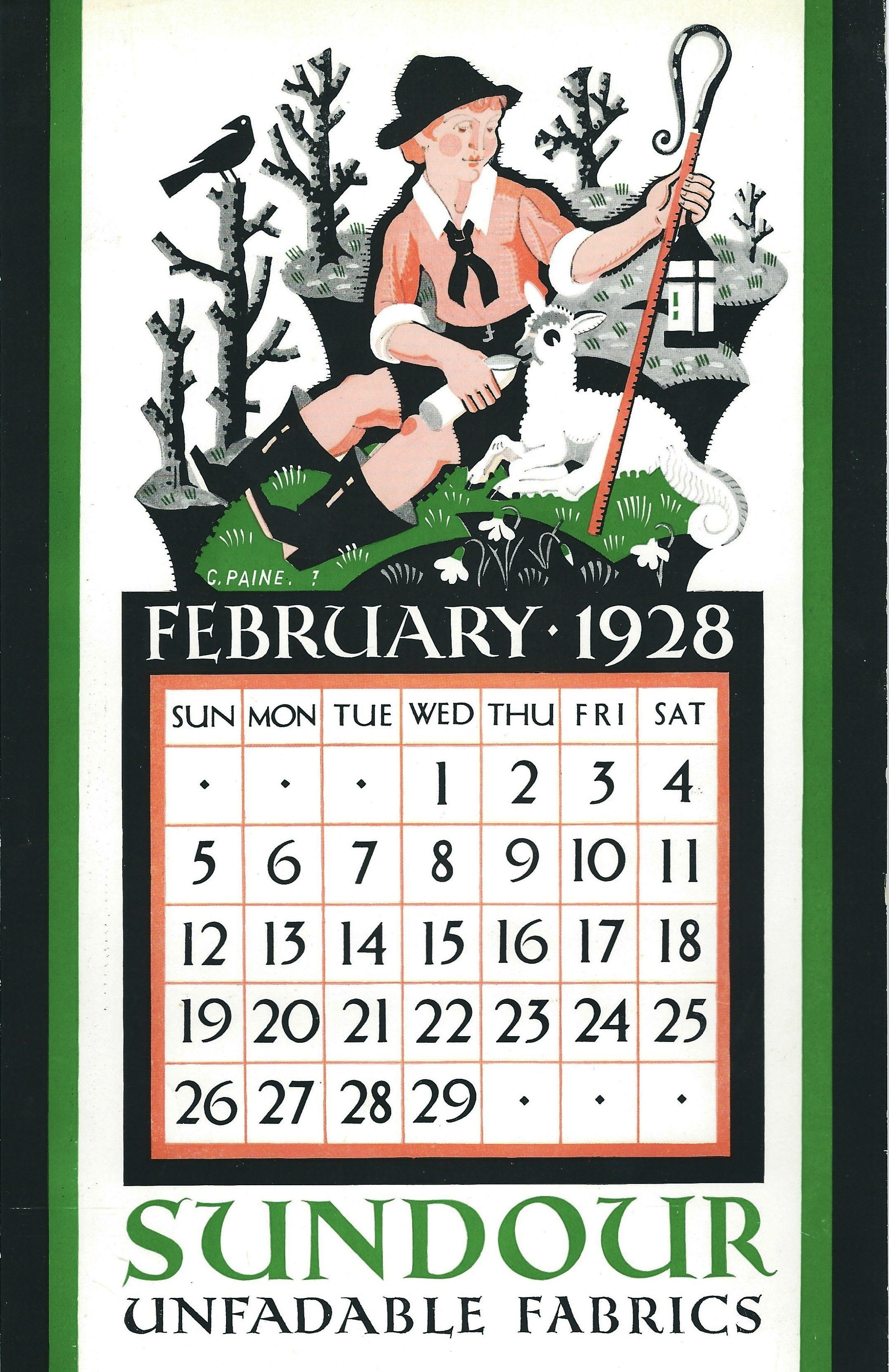 Sundout Calendar February 1928 1