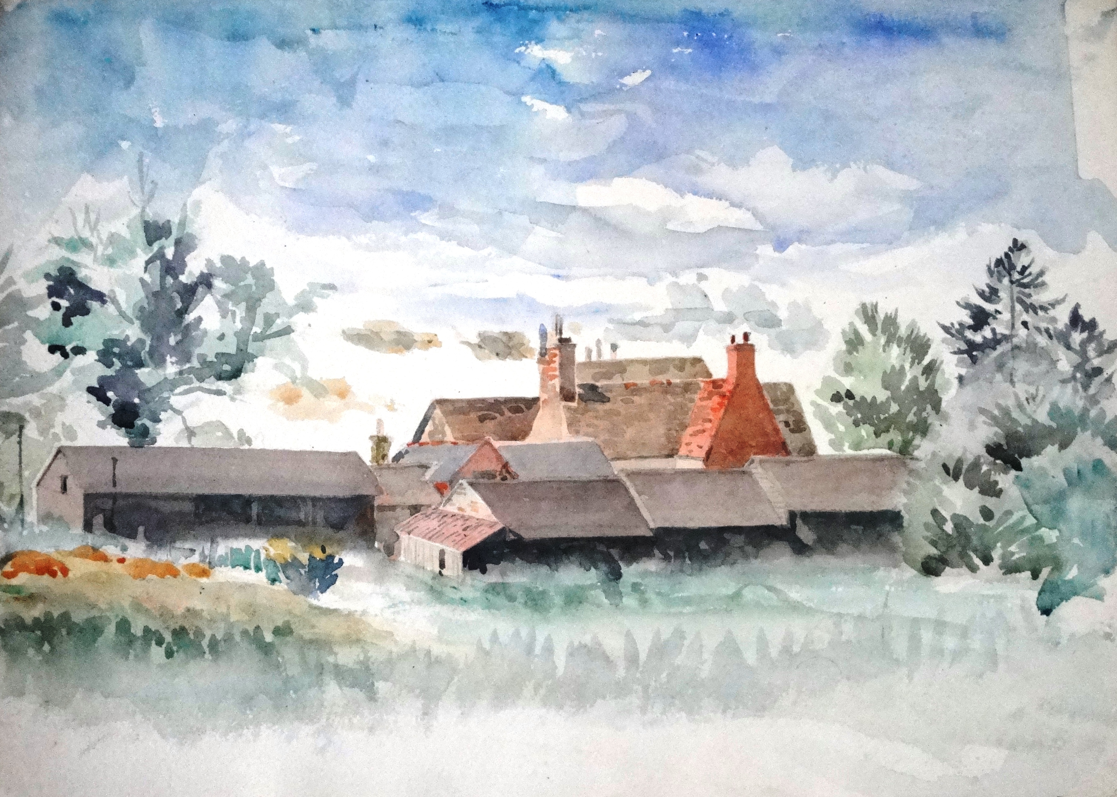 Jersey Farm Watercollour sketch Paine