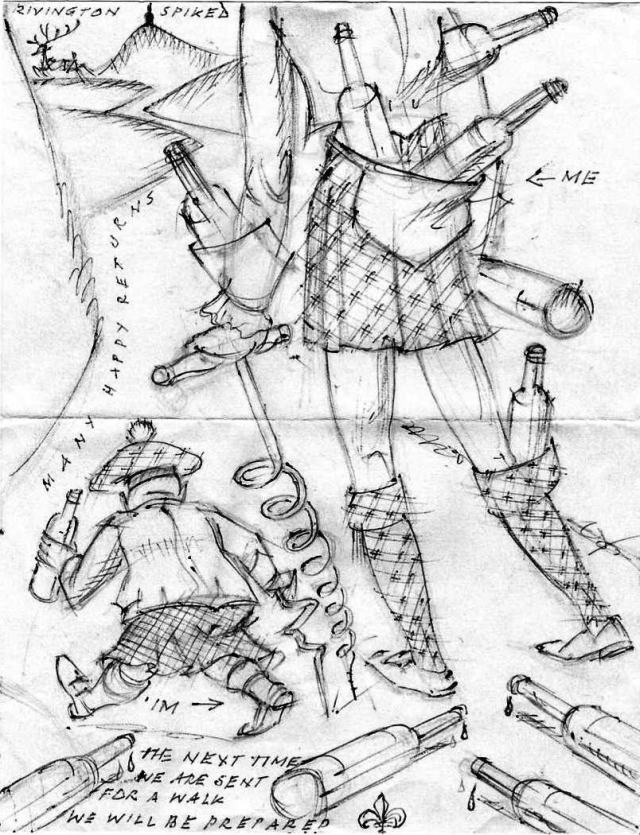 Birthday card cartoon to Bertie McPherson, Whittle Croft