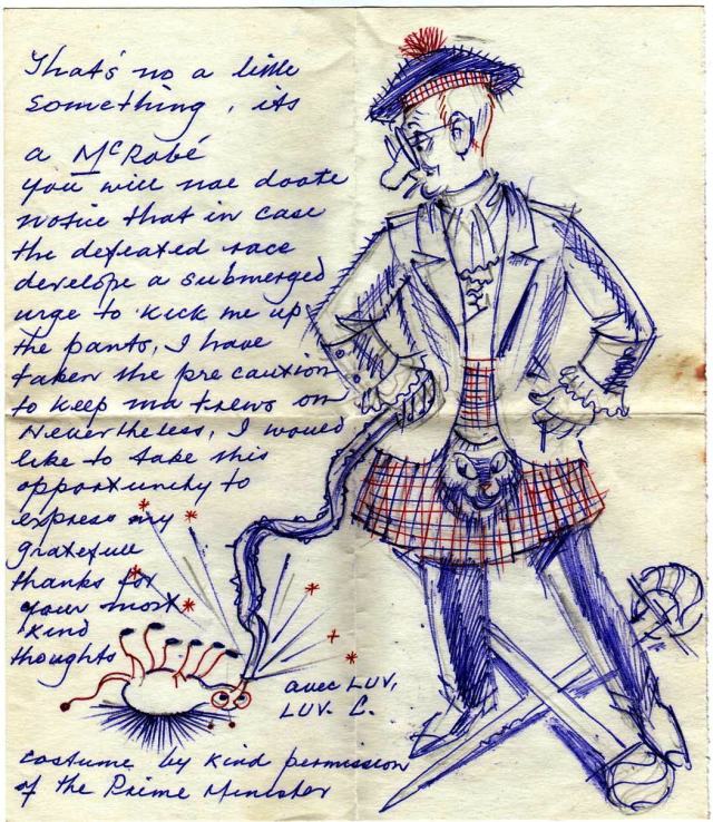 CP as Scotsman cartoon - thank you note to Mac